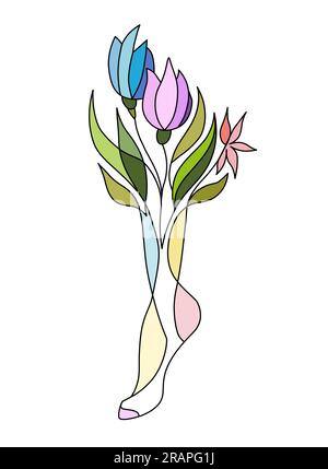 Fowers in einem grauen Becher. Süße Grußkarte mit Stimmung. Stock Vektor