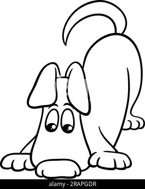 Schwarz-weiß-Cartoon-Darstellung einer lustigen Schnüffelhund-Comic-Tiermalseite Stock Vektor