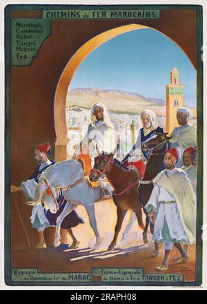Chemins de fer Marocains von Maurice Romberg de Vaucorbeil (1862-1943). Poster wurde 1910 in Frankreich veröffentlicht. Stockfoto
