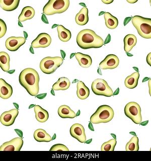 Avocado Nahtloses Muster für Textilien, Drucke, Kleidung, Sammelalben, Banner. Reife Gemüseobst auf weißem und transparentem Hintergrund. Gesund Stock Vektor