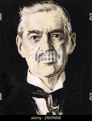 Arthur Neville Chamberlain, 18. März 1869 - 9. November 1940, war ein britischer Politiker, der von Mai 1937 bis Mai 1940 Premierminister des Vereinigten Königreichs und von Mai 1937 bis Oktober 1940 Vorsitzender der Konservativen Partei war, Foto von Samuel Johnson Woolf (12. Februar 1880 - 1948), Historische, digital restaurierte Reproduktion eines Originals der Epoche / Arthur Neville Chamberlain, 18. Vom 1869. Bis 9. März. November 1940, war ein britischer Politiker, der von Mai 1937 bis Mai 1940 Premierminister des Vereinigten Königreichs und von Mai 1937 bis Oktober 1940 Vorsitzender der Konservativen Partei war Stockfoto