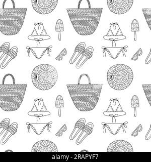 Doodle Sunner Beach nahtloses Muster Stock Vektor