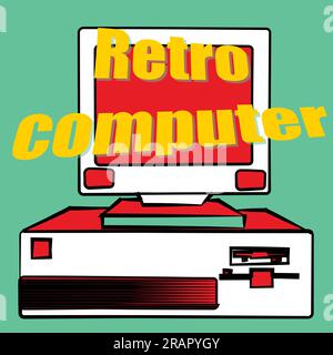 Ein alter, alter Retro-Hipster-PC für antiken Gaming-PC und eine Retro-Computer-Inschrift aus den 70er, 80er und 90er Jahren. Vektordarstellung. Stock Vektor
