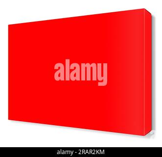 Rote Leinwand umschließt die Vorlage für Präsentationslayouts und -Design. 3D-Rendering. Digital Generiertes Bild. Isoliert auf weißem Hintergrund. Stockfoto