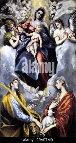 Die Jungfrau und das Kind mit St. Martina und St. Agnes 1597 - 1599; Spanien von El Greco Stockfoto