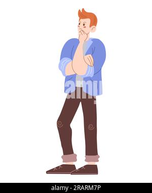 Der traurige Mann denkt. Männliche Figur im Cartoon-Stil. Flache Vektordarstellung isoliert auf weiß. Stock Vektor
