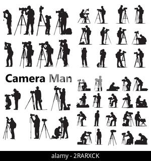 Ein Satz aus der Vektorkollektion „Camera man“ mit Silhouette Stock Vektor