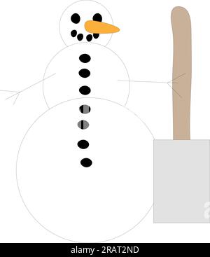 Lustiger Schneemann auf weißem Hintergrund, Kinderzeichnung. Vektordarstellung Stock Vektor