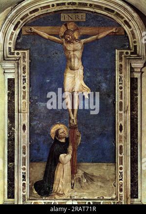 Saint Dominic Adoring the Crucifixion 1442 von Fra Angelico Stockfoto