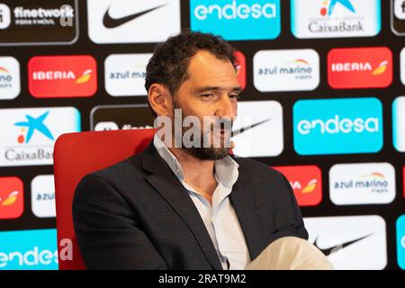 Madrid, Madrid, Spanien. 5. Juli 2023. JORGE GARBAJOSA (Präsident der FederaciÃ³n EspaÃ±ola de Baloncesto) anlässlich der offiziellen Präsentation der spanischen Basketballmannschaft 2023 Männer im Espacio Iberia in Madrid, Spanien. (Kreditbild: © Oscar Ribas Torres/ZUMA Press Wire) NUR ZUR REDAKTIONELLEN VERWENDUNG! Nicht für den kommerziellen GEBRAUCH! Stockfoto