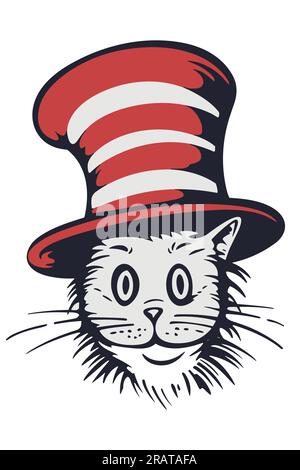 Dr. Seuss Katze im Hut. Hut, Schnurrbart. Vektor Stock Vektor