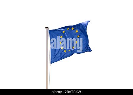 Flagge der Europäischen Union auf weißem Hintergrund isoliert. Stockfoto