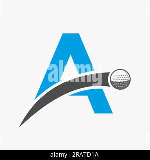 Golflogo auf Buchstabe Ein Konzept mit beweglichem Golfball-Symbol. Hockey Sport Logo-Symbol Stock Vektor