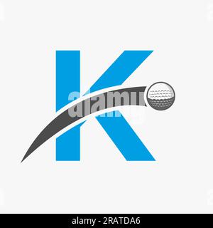 Golflogo auf Buchstabe K Konzept mit beweglichem Golfball-Symbol. Hockey Sport Logo-Symbol Stock Vektor