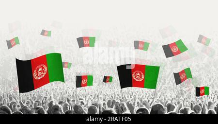 Abstrakte Menge mit afghanischer Flagge. Völker protestieren, revolutionieren, streiken und demonstrieren mit der Flagge Afghanistans. Vektordarstellung. Stock Vektor