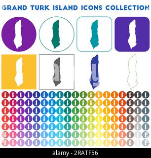 Grand Turk Island Icons Kollektion. Bunte, trendige Kartensymbole. Modernes Grand Turk Island Emblem. Vektorabbildung. Stock Vektor