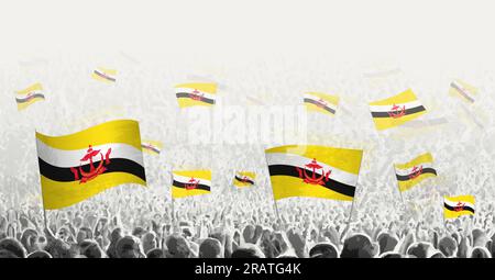 Abstrakte Menge mit der Flagge von Brunei. Völker protestieren, revolutionieren, streiken und demonstrieren mit der Flagge Bruneis. Vektordarstellung. Stock Vektor