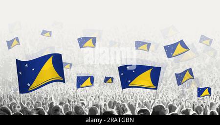 Abstrakte Menge mit der Flagge Tokelaus. Völker protestieren, revolutionieren, streiken und demonstrieren mit der Flagge Tokelaus. Vektordarstellung. Stock Vektor