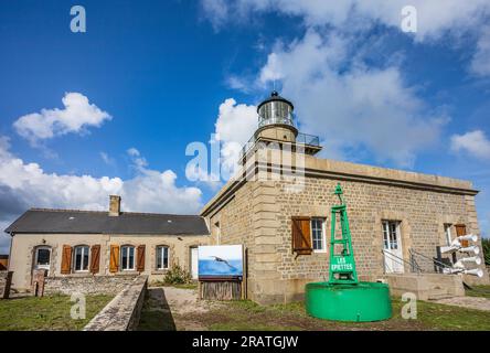 Leuchtturm Carteret in Barneville-Carteret an der Westküste der Halbinsel Cotentin im Departement Manche, Normandie, Frankreich Stockfoto