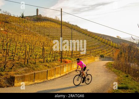 Die Panoramastraße, Canelli, Piedmont, Italien Stockfoto