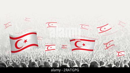 Abstrakte Menge mit Flagge Nordzyperns. Völker protestieren, revolutionieren, streiken und demonstrieren mit der Flagge Nordzyperns. Vektordarstellung. Stock Vektor