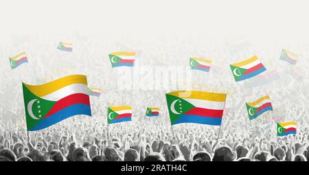 Abstrakte Menge mit der Flagge der Komoren. Völker protestieren, Revolution, Streik und Demonstration mit der Flagge der Komoren. Vektordarstellung. Stock Vektor