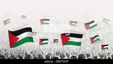 Abstrakte Menge mit der Flagge Palästinas. Völker protestieren, revolutionieren, streiken und demonstrieren mit der Flagge Palästinas. Vektordarstellung. Stock Vektor