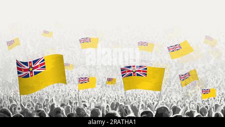 Abstrakte Menge mit der Flagge von Niue. Völker protestieren, revolutionieren, streiken und demonstrieren mit der Flagge Niues. Vektordarstellung. Stock Vektor