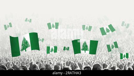 Abstrakte Menge mit der Flagge von Norfolk Island. Völker protestieren, revolutionieren, streiken und demonstrieren mit der Flagge der Norfolk-Insel. Vektordarstellung. Stock Vektor