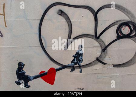 Banksy inspirierte Graffiti in Brighton, East Sussex Stockfoto
