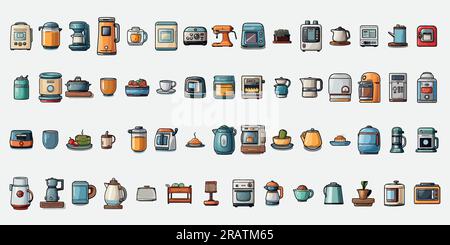Set aus verschiedenen Haushaltsartikeln und -Geräten. Stock Vektor