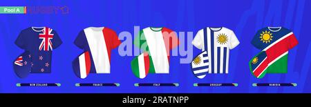 Rugby-Trikots mit Flagge von Pool A. Vector Illustration. Stock Vektor