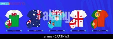 Rugby-Trikots mit Flagge von Pool C. Vector Illustration. Stock Vektor