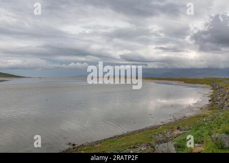 Tràigh an Taoibh Thuath at High Tide, Harris, Isle of Harris, Hebriden, Äußere Hebriden, Westliche Inseln, Schottland, Vereinigtes Königreich, Großbritannien Stockfoto