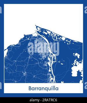 Barranquilla Colombia South America City Karte blau gedruckt Vektordarstellung Stock Vektor