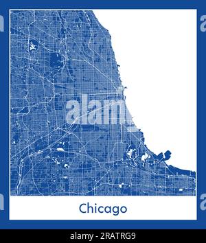 Abbildung einer Karte von Chicago United States North America City in blauem Druck Stock Vektor