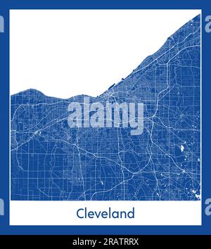 Cleveland United States North America City Karte blau bedruckte Vektordarstellung Stock Vektor