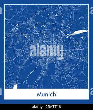 Münchner Deutschland Europa Stadtplan blau bedruckte Vektordarstellung Stock Vektor