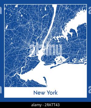New York USA Nordamerika-Stadt Karte blau gedruckt Vektordarstellung Stock Vektor
