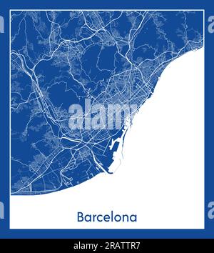 Barcelona Spanien Europa Stadtplan blau bedruckte Vektordarstellung Stock Vektor