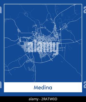 Medina Saudi-Arabien Asien-Stadt Karte blau gedruckt Vektordarstellung Stock Vektor