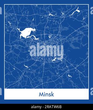 Minsk Weißrussland Europa Karte blau gedruckt Vektordarstellung Stock Vektor