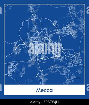 Mekka Saudi-Arabien Asien-Stadt Karte blau gedruckt Vektordarstellung Stock Vektor