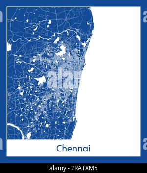 Vektordarstellung der Karte von Chennai India Asia City in blauem Druck Stock Vektor