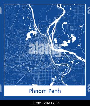 Phnom Penh Kambodscha Asien Stadtplan blaue Vektordarstellung Stock Vektor