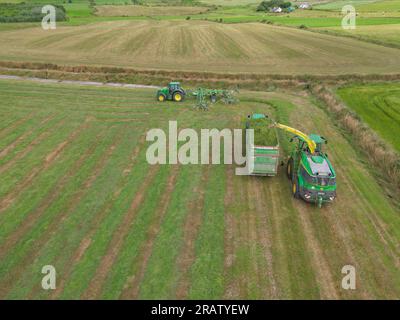 Kieran Crowley Agri-Auftragnehmer, der eine John Deere 9700i-Silage bei Lislevane, Co., verwendet Kork Stockfoto