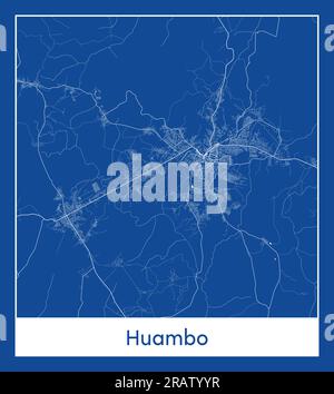 Huambo Angola Africa City Karte blau gedruckt Vektordarstellung Stock Vektor