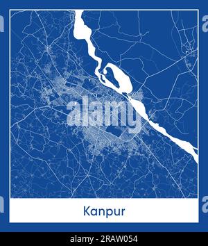 Kanpur India Asia City Karte blau gedruckt Vektordarstellung Stock Vektor