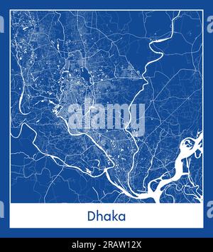 Dhaka Bangladesch Asia City Karte blau gedruckt Vektordarstellung Stock Vektor