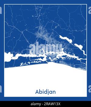 Abidjan Elfenbeinküste Afrika Stadt Karte blau gedruckt Vektordarstellung Stock Vektor